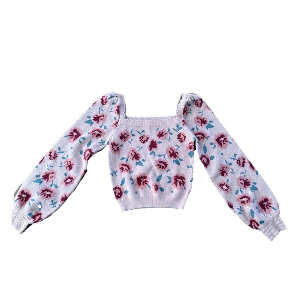 Willow & Wind Pink Floral Square Neck Cropped Sweater XS